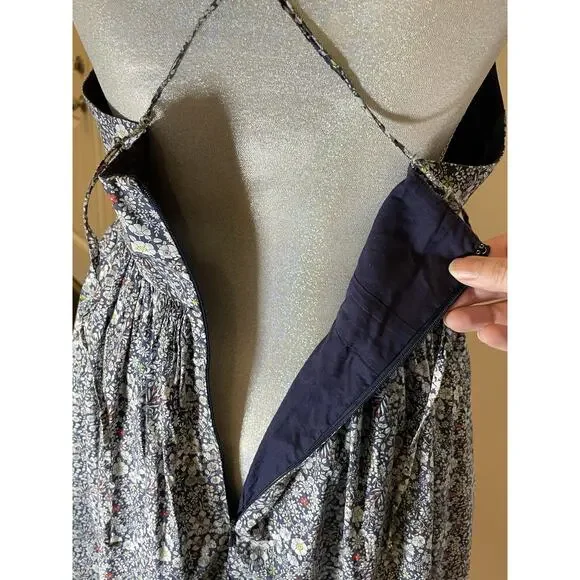 J Crew Dress Liberty Of London Fabric Sundress Navy White Red Floral Sz 4 - Picture 8 of 9